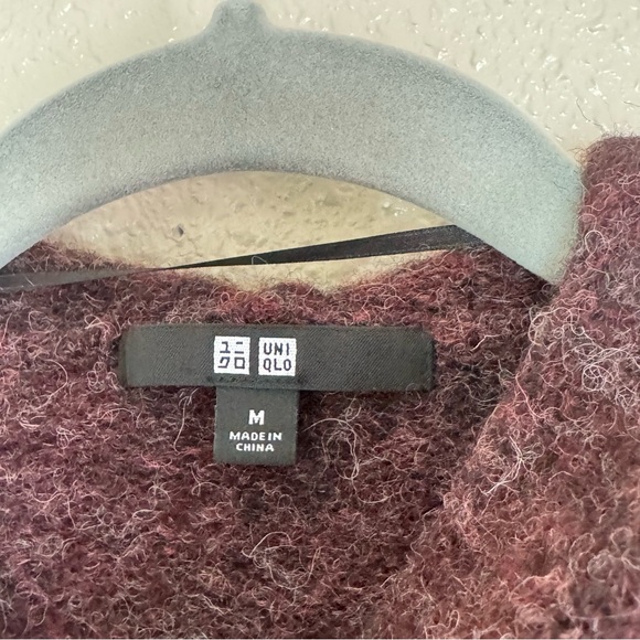 Uniqlo 100% Wool Hooded Burgundy Coat Minimalist Timeless Chic Winter Staple - Picture 4 of 6